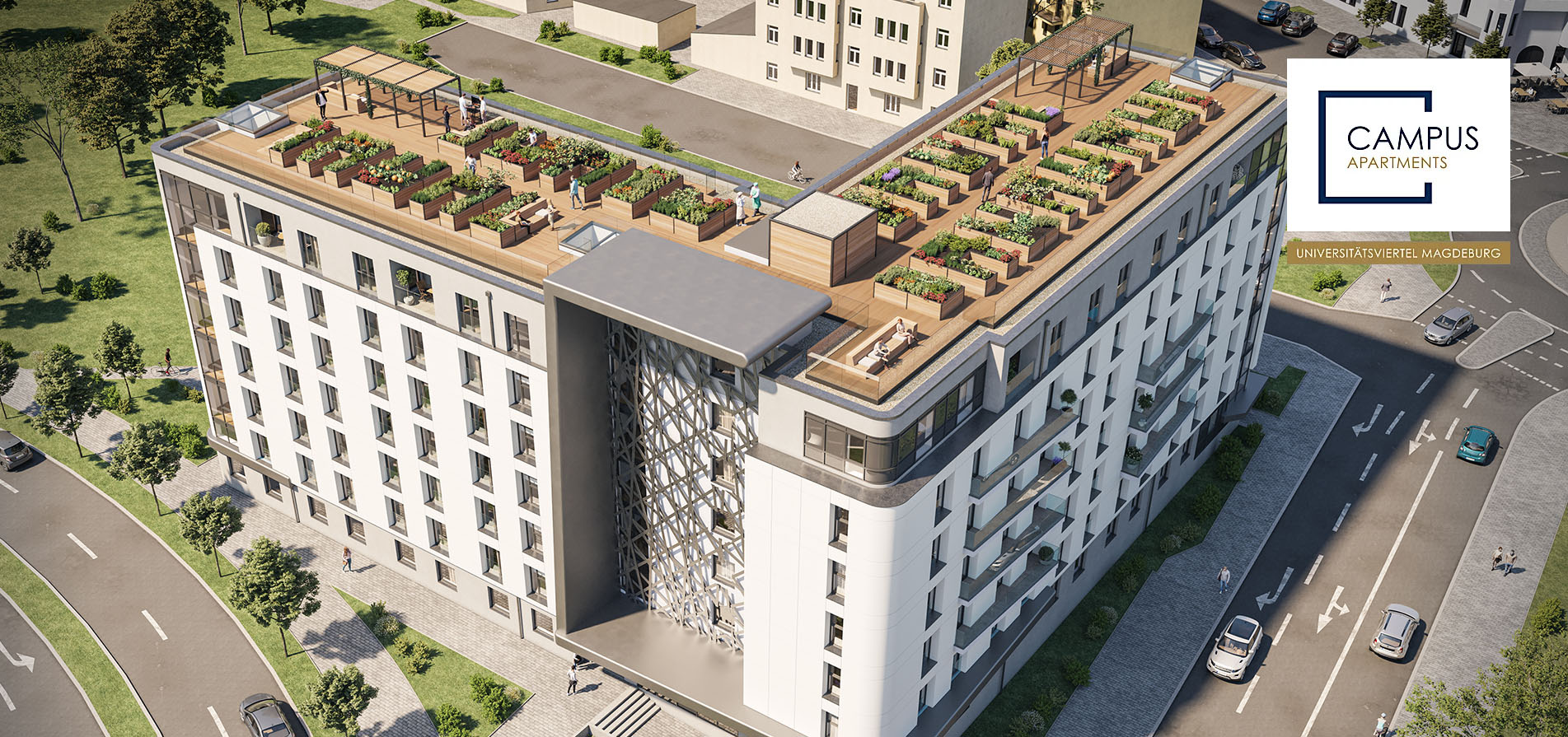 Visualisierung der Dachterrasse auf dem Gebäude